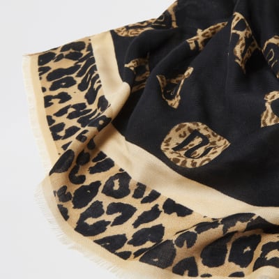 Brown leopard print monogram scarf