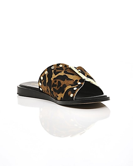 360 degree animation of product Brown leopard print mules frame-6