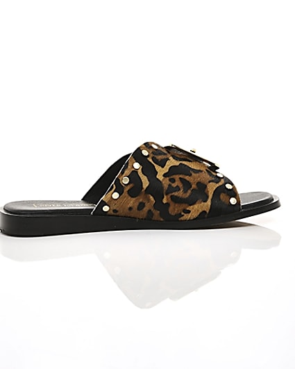 360 degree animation of product Brown leopard print mules frame-10
