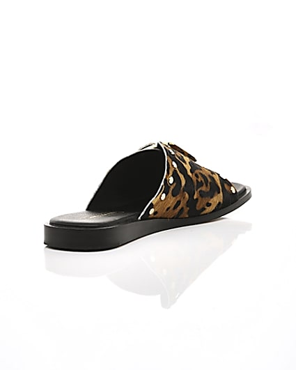 360 degree animation of product Brown leopard print mules frame-13