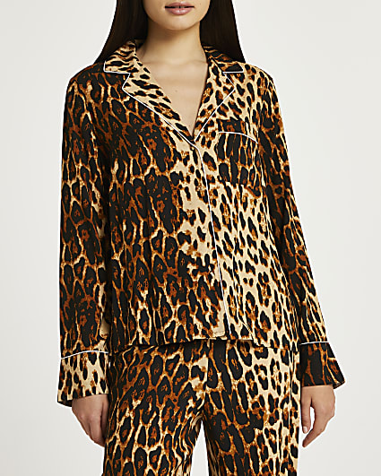 Brown leopard print pyjama shirt