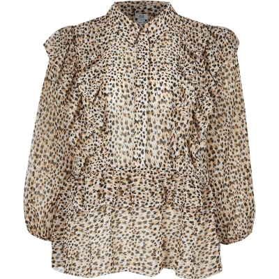 animal print ruffle blouse