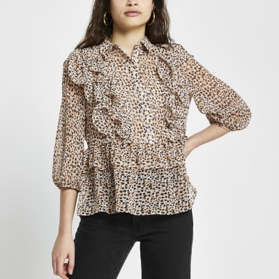 leopard print ruffle blouse