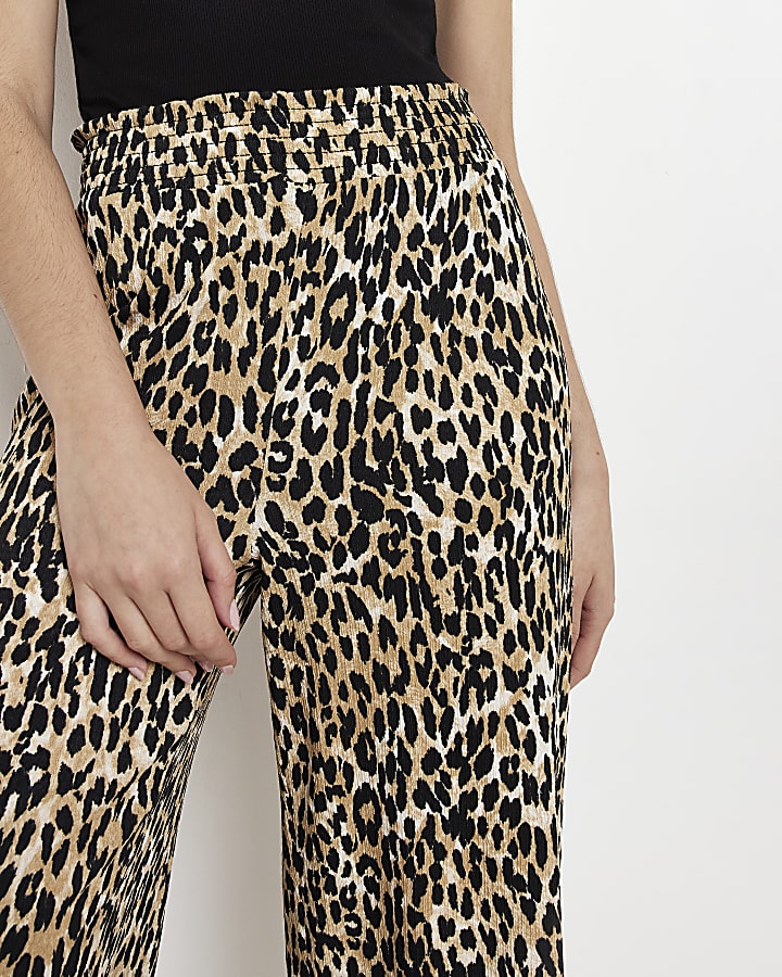 Brown leopard print shirred culottes