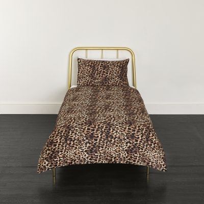 Brown Leopard Print Single Duvet Bed Set River Island