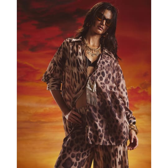 River Island Brown Leopard Print Sliced Tie Front Shirt