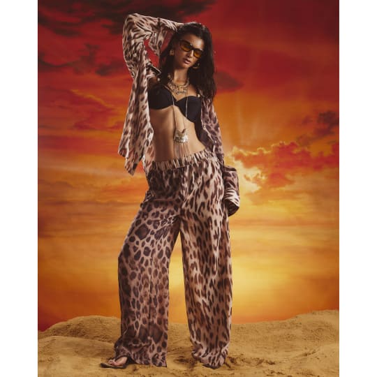 River Island Brown Leopard Print Sliced Wide Leg Trousers