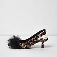 Brown leopard print slingback kitten heels