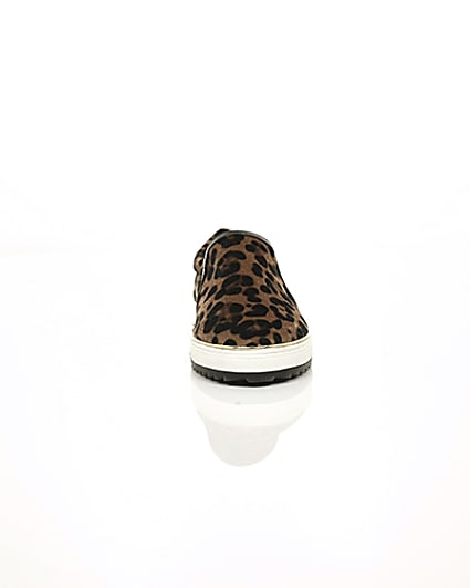 360 degree animation of product Brown leopard print slip on chunky plimsolls frame-4