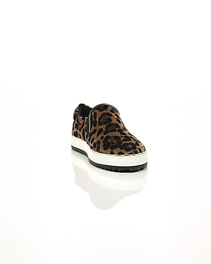 360 degree animation of product Brown leopard print slip on chunky plimsolls frame-5