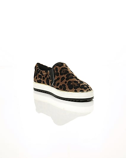 360 degree animation of product Brown leopard print slip on chunky plimsolls frame-6