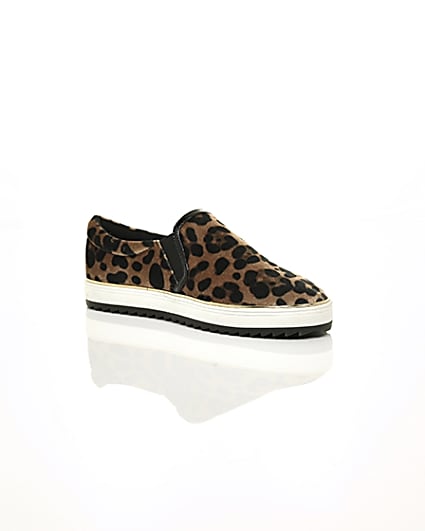 360 degree animation of product Brown leopard print slip on chunky plimsolls frame-7