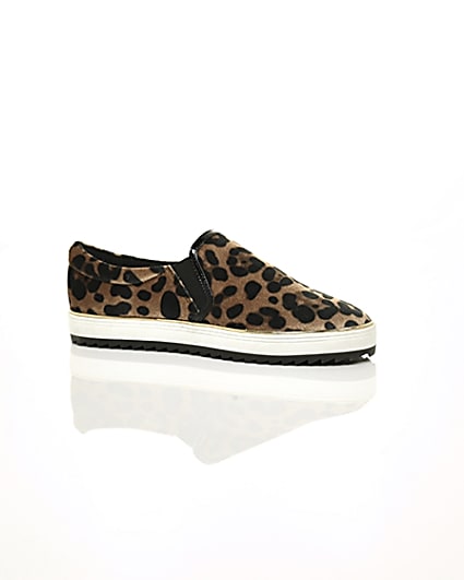 360 degree animation of product Brown leopard print slip on chunky plimsolls frame-8
