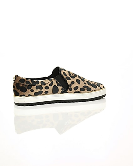 360 degree animation of product Brown leopard print slip on chunky plimsolls frame-11