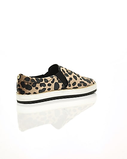 360 degree animation of product Brown leopard print slip on chunky plimsolls frame-12