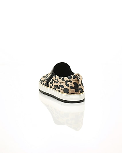 360 degree animation of product Brown leopard print slip on chunky plimsolls frame-17