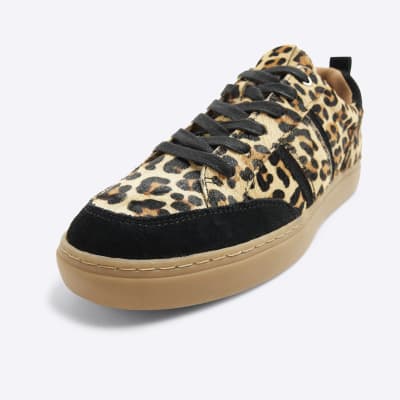 Brown leopard print suede trainers River Island