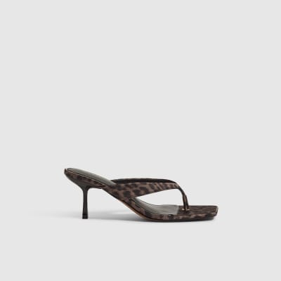 Leopard Print Toe Thong Heels