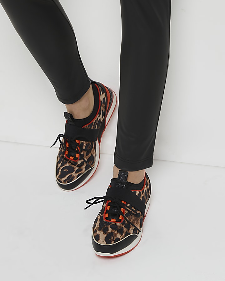 Brown leopard print trainers