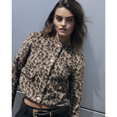 Brown leopard print trophy jacket River Island