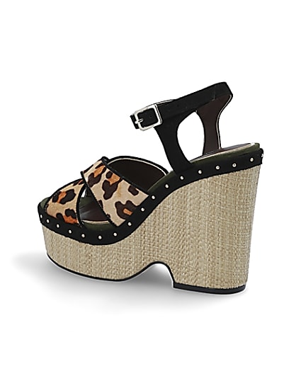 360 degree animation of product Brown leopard print vamp wedges frame-5