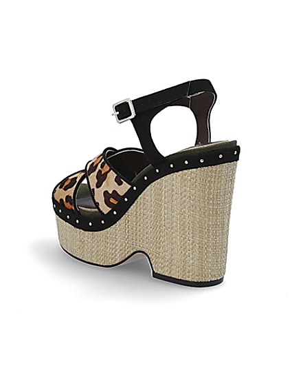 360 degree animation of product Brown leopard print vamp wedges frame-6