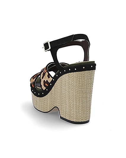 360 degree animation of product Brown leopard print vamp wedges frame-7