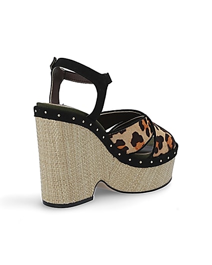 360 degree animation of product Brown leopard print vamp wedges frame-12