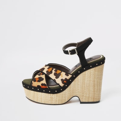 river island orange wedges