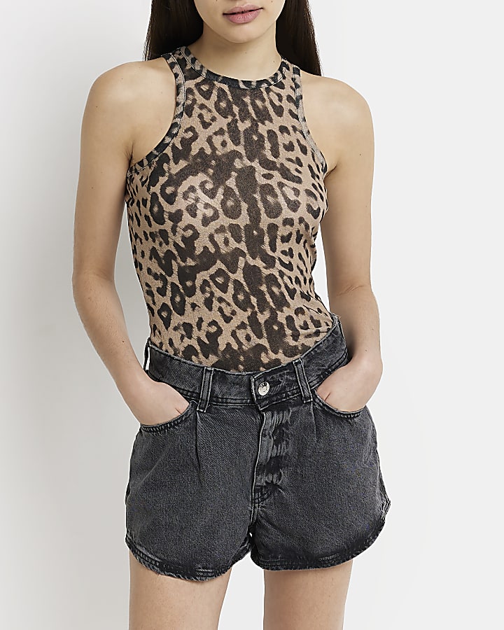 Brown leopard print vest top