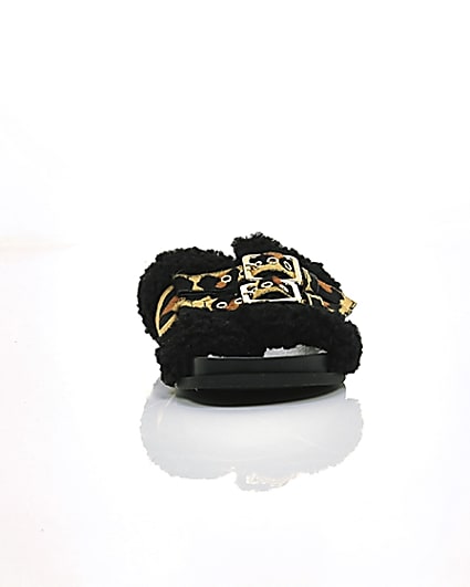 360 degree animation of product Brown leopard print wide fit buckle sliders frame-4