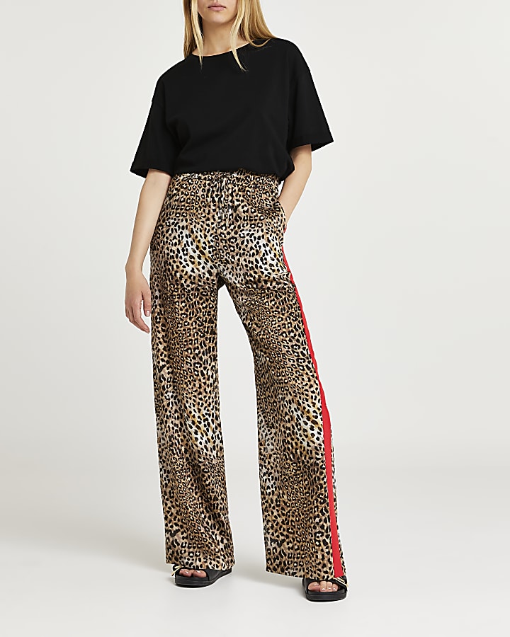 Brown leopard print wide leg trouser
