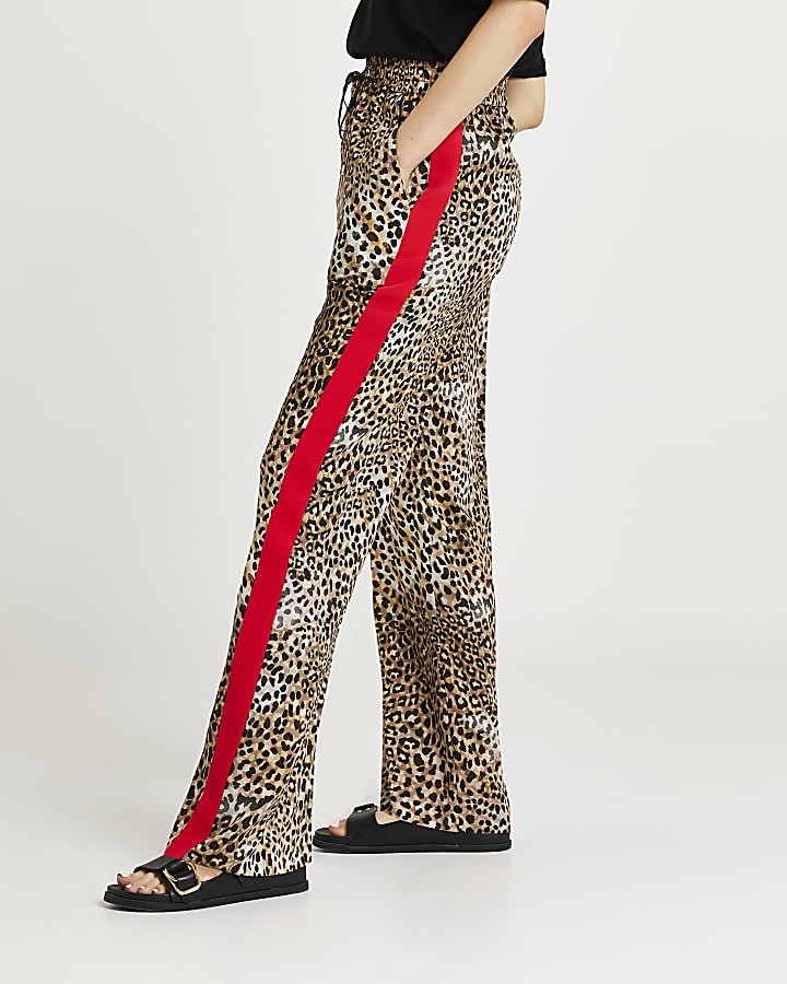 Brown leopard print wide leg trouser