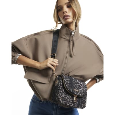Leopard Print Zip Flap Crossbody Bag