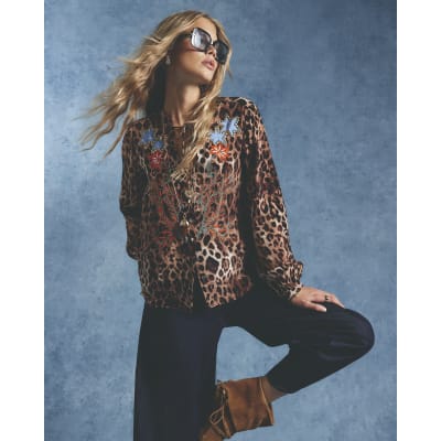Leopard Star Embroidered Blouse