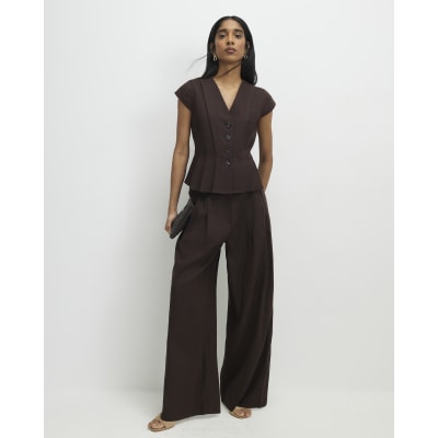 Linen Blend Tailored Wide Leg Trousers
