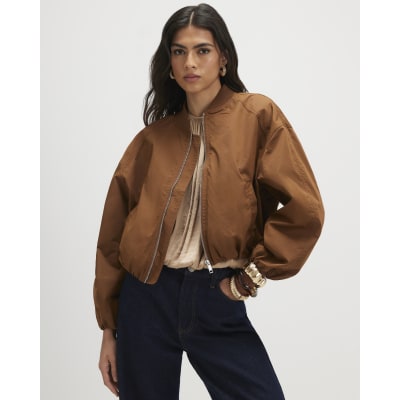 Brown Long Sleeve Bomber Jacket
