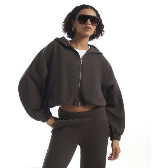 River Island Brown Long Sleeve Bubble Hem Hoodie