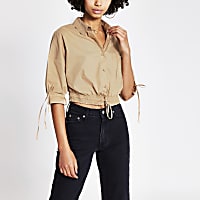 Brown long sleeve cropped drawer string shirt