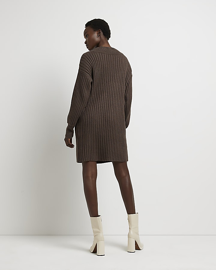Brown long sleeve jumper mini dress