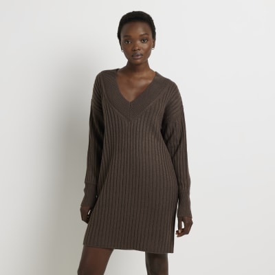 Long sleeved Knitted Dress, Light Brown