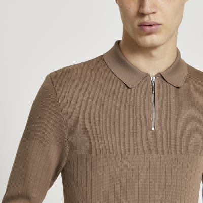 brown polo long sleeve