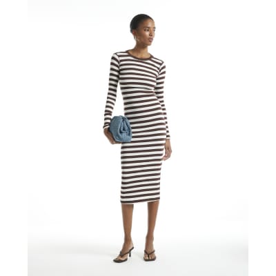 Long Sleeve Stripe Rib Midi Dress
