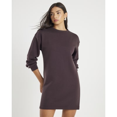 Brown Long Sleeve Sweatshirt Mini Dress