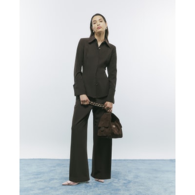 Brown Long Sleeve Tie Back Shirt