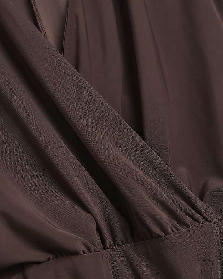 Brown long sleeve wrap bodysuit