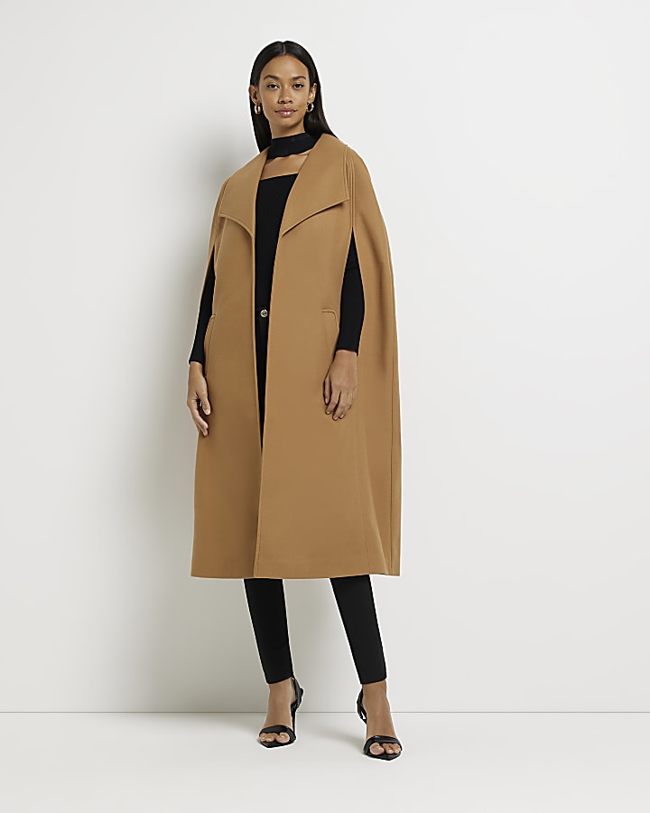 Brown longline cape coat