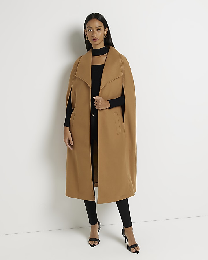 Brown longline cape coat