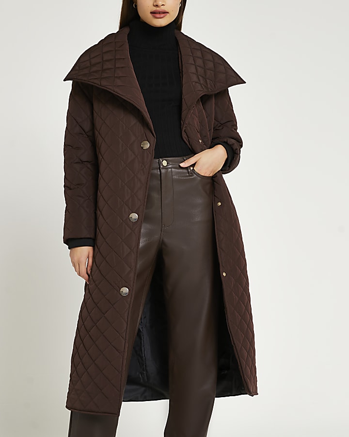 Brown longline quilted coat