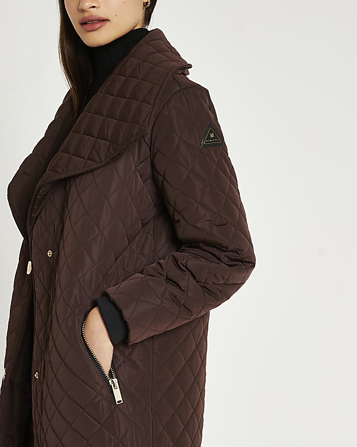 Brown longline quilted coat